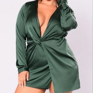 Fashion Nova Green Satin Dress